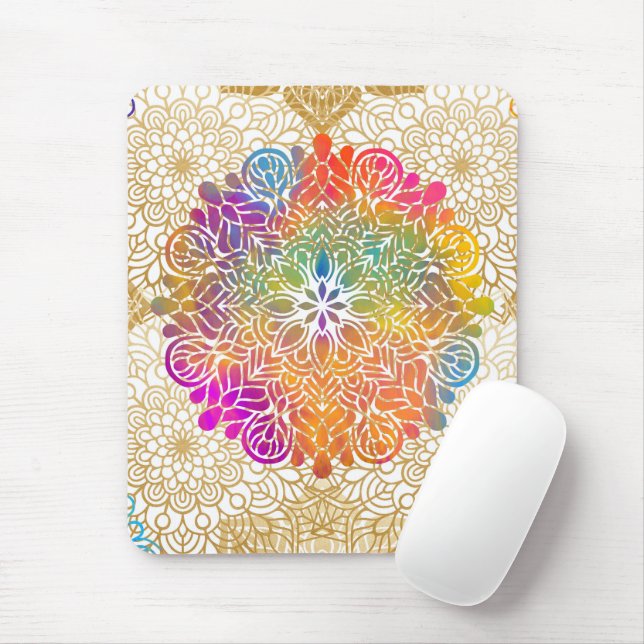 Multicolored Mandala Mouse Mat (With Mouse)