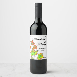 Multicolored Maple Leaves Wine Label