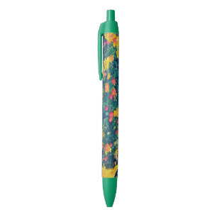 Multicolored meadow whimsical wild daisy flowers black ink pen