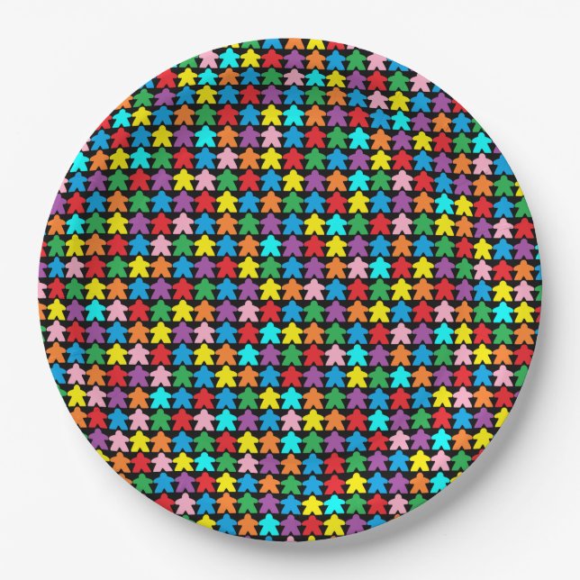 Multicolored Meeples Paper Plate (Front)