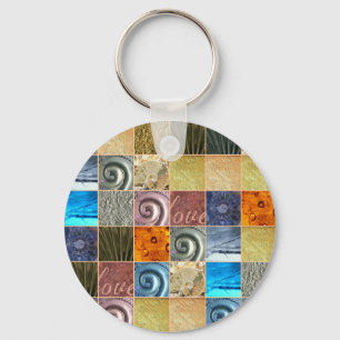 Multicolored Metal Love Mosaic Patchwork Key Ring