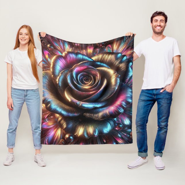 Multicolored Metallic Rose with Vibrant Flourishes Fleece Blanket (In Situ)
