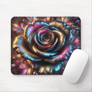 Multicolored Metallic Rose with Vibrant Flourishes Mouse Mat