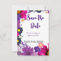 Multicolored minimalist floral Save The Date Card