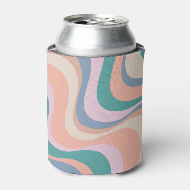 Multicolored modern retro waves design can cooler (Can Front)