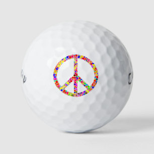 Multicolored mosaic peace sign symbol golf balls