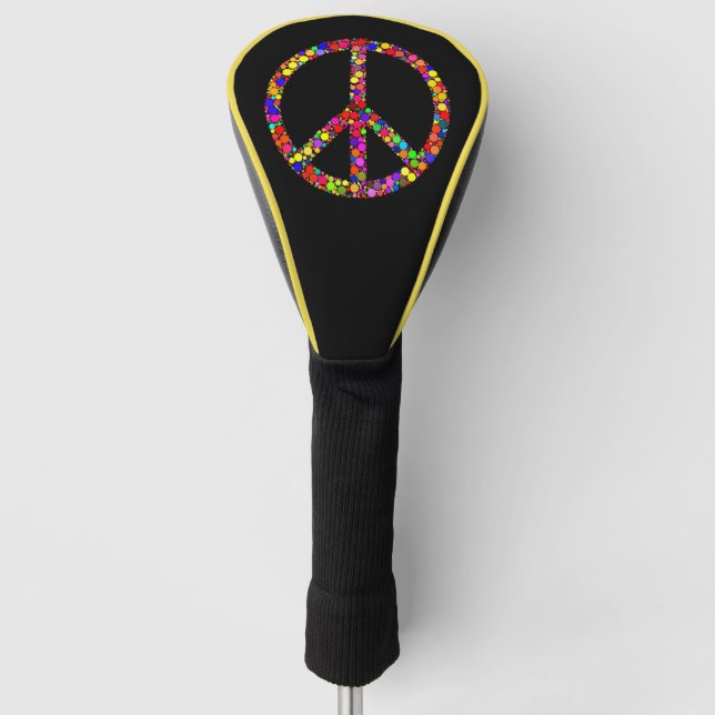 Multicolored mosaic peace sign symbol golf head cover (Front)