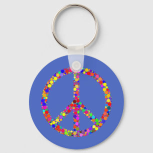 Multicolored mosaic peace sign symbol key ring