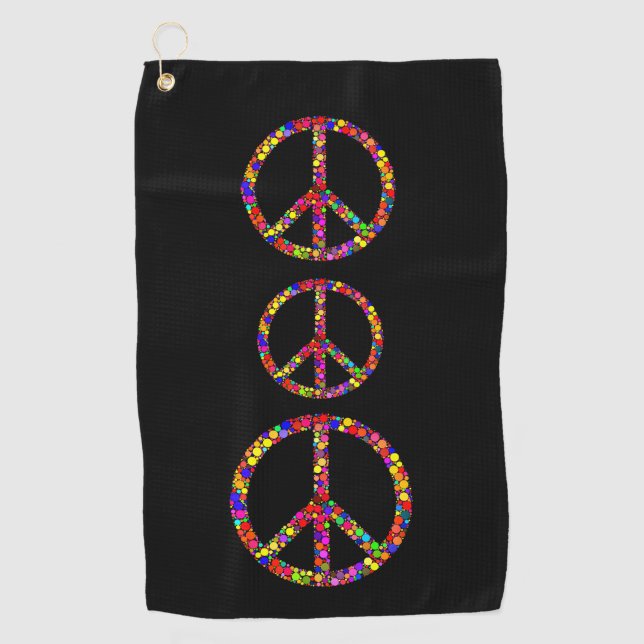 Multicolored mosaic peace signs symbols golf towel (Front)