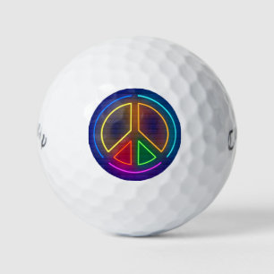 Multicolored neon peace sign symbol golf balls
