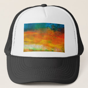 Multicolored Orange & Green Abstract Acrylic Paint Trucker Hat