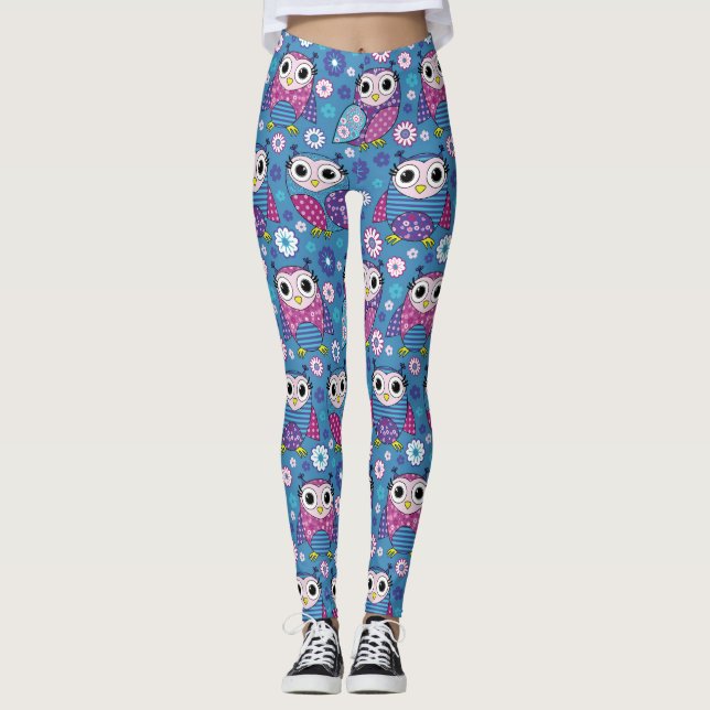Multicolored owls vector seamless Pattern Leggings (Front)
