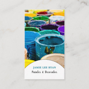 Multicolored Paint Buckets, Painter & Decorator Business Card