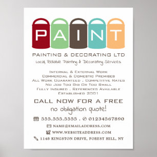 Multicolored Paint Buckets, Painter & Decorator Poster