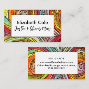 Multicolored Painted Watercolor & Ink Mummy Business Card