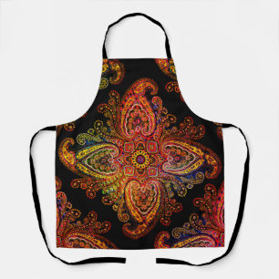 Multicolored Paisley Motiff on Black  002 Apron
