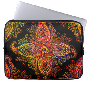 Multicolored Paisley Motiff on Black 002 Laptop Sleeve