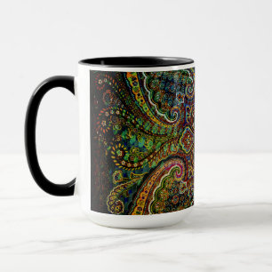 Multicolored Paisley on Black Background Mug