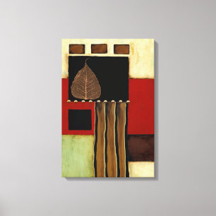 Multicolored Panel Painting with Brown Leaf Canvas Print