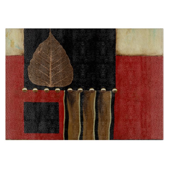 Multicolored Panel Painting with Brown Leaf Cutting Board (Front)