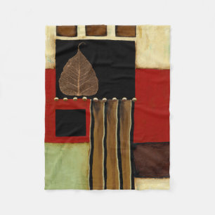 Multicolored Panel Painting with Brown Leaf Fleece Blanket