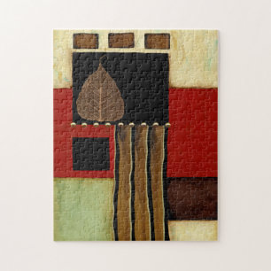 Multicolored Panel Painting with Brown Leaf Jigsaw Puzzle