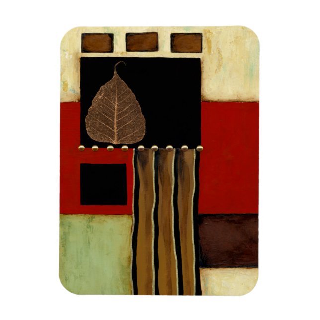 Multicolored Panel Painting with Brown Leaf Magnet (Vertical)