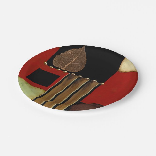 Multicolored Panel Painting with Brown Leaf Paper Plate (Angled)