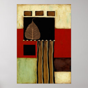Multicolored Panel Painting with Brown Leaf Poster