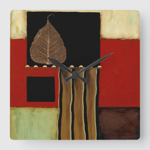 Multicolored Panel Painting with Brown Leaf Square Wall Clock