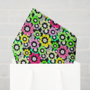 Multicolored paper cut flowers on black background