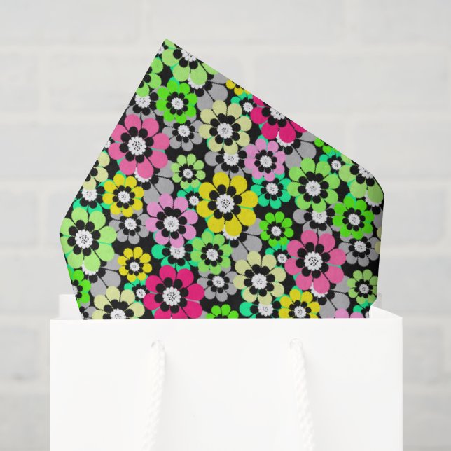 Multicolored paper cut flowers on black background (Gift Bag)