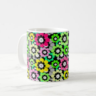 Multicolored paper cut flowers on black background coffee mug