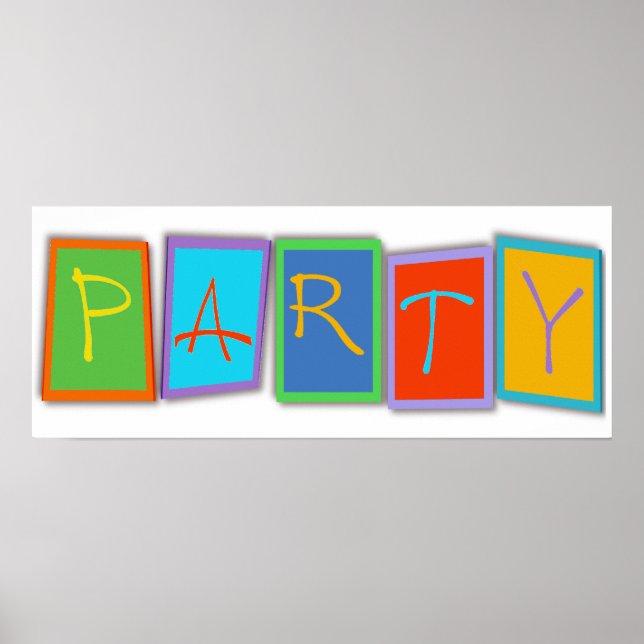 Multicolored PARTY block text Poster (Front)