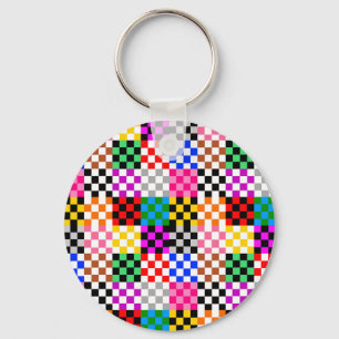 Multicolored Patchwork Check Pattern Design Key Ring