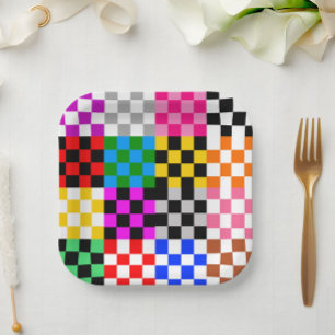 Multicolored Patchwork Check Pattern Design Paper Plate