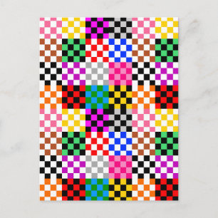 Multicolored Patchwork Check Pattern Design Postcard