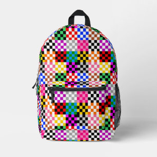 Multicolored Patchwork Check Pattern Design Printed Backpack