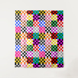 Multicolored Patchwork Check Pattern Design Tapestry