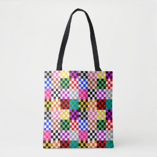 Multicolored Patchwork Check Pattern Design  Tote Bag