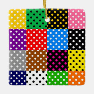 Multicolored Patchwork Quilt Polka Dots Ceramic Ornament