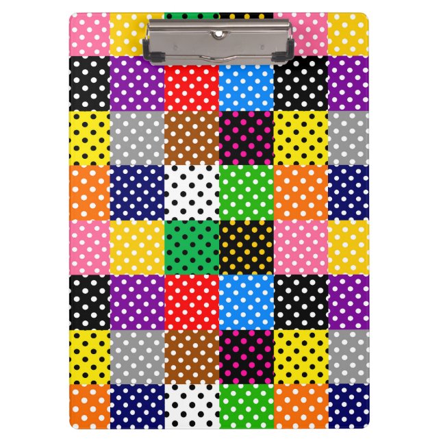 Multicolored Patchwork Quilt Polka Dots  Clipboard (Front)
