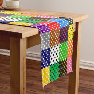 Multicolored Patchwork Quilt Polka Dots Short Table Runner