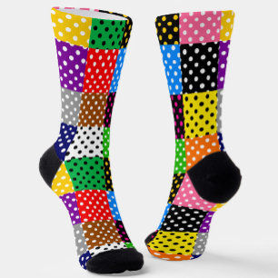 Multicolored Patchwork Quilt Polka Dots  Socks