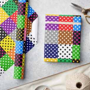 Multicolored Patchwork Quilt Polka Dots Wrapping Paper