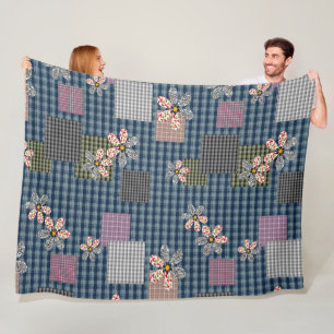 Multicolored patchwork rustic retro pattern fleece blanket