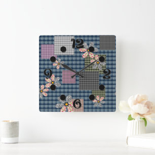 Multicolored patchwork rustic retro pattern square wall clock