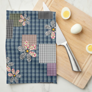 Multicolored patchwork rustic retro pattern tea towel