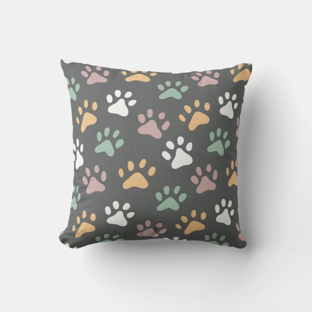 Multicolored Paw Print Pattern Cushion (Front)