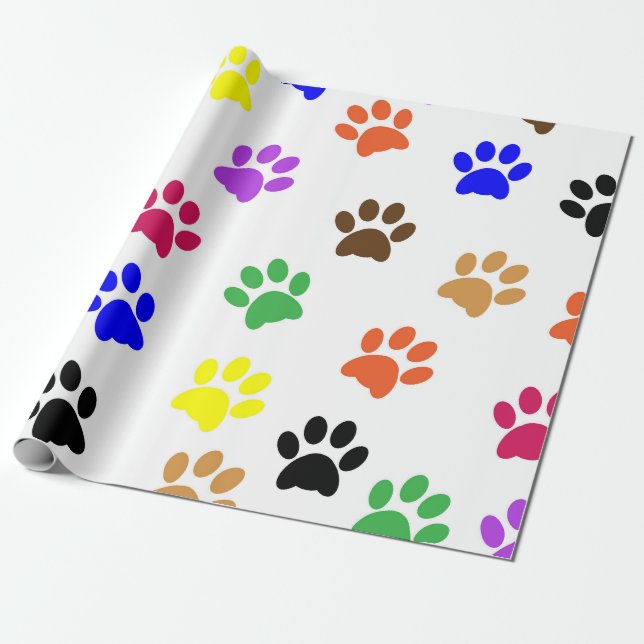 MultiColored Paw Prints Wrapping Paper (Unrolled)